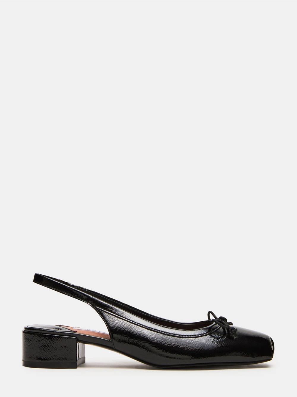 Steve Madden LOVED BLACK CRINKLE BLACK PATENT square-toe slingback heels size 5 - Picture 4 of 15
